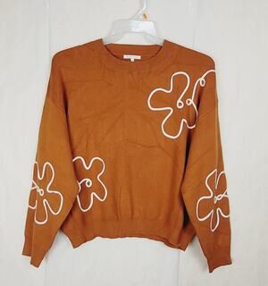 Baevely brown 3D floral applique sweater Size small Boho Feminine Artsy Retro